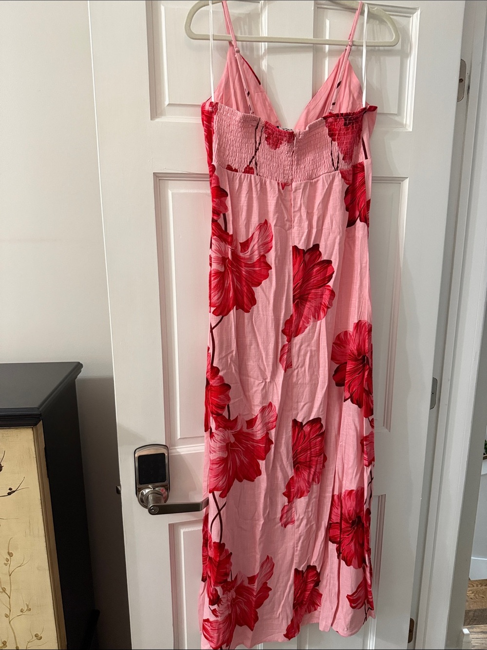Pink Maxi Slip Dress with Red Floral Print - Picture 6 of 7